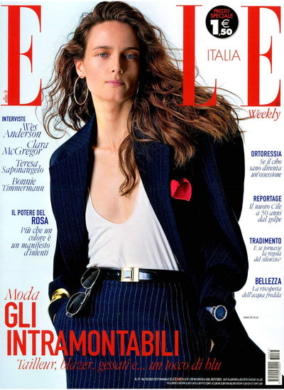 <span style="font-size:75%;">Rudy Profumi su Elle</span><br>Vanity Dinastie - "Ciao estate"<br><span style="font-size:75%;">n°37 settimanale 6 Ottobre 2023</span>