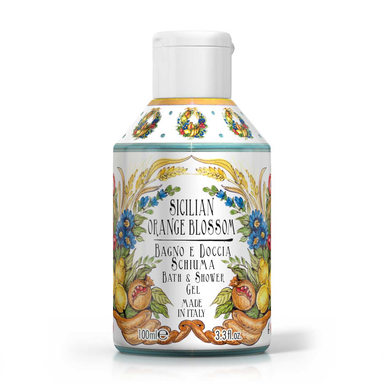 <b>gel de ducha de 100 mL</b></br><i>Línea de azahar siciliano</i>