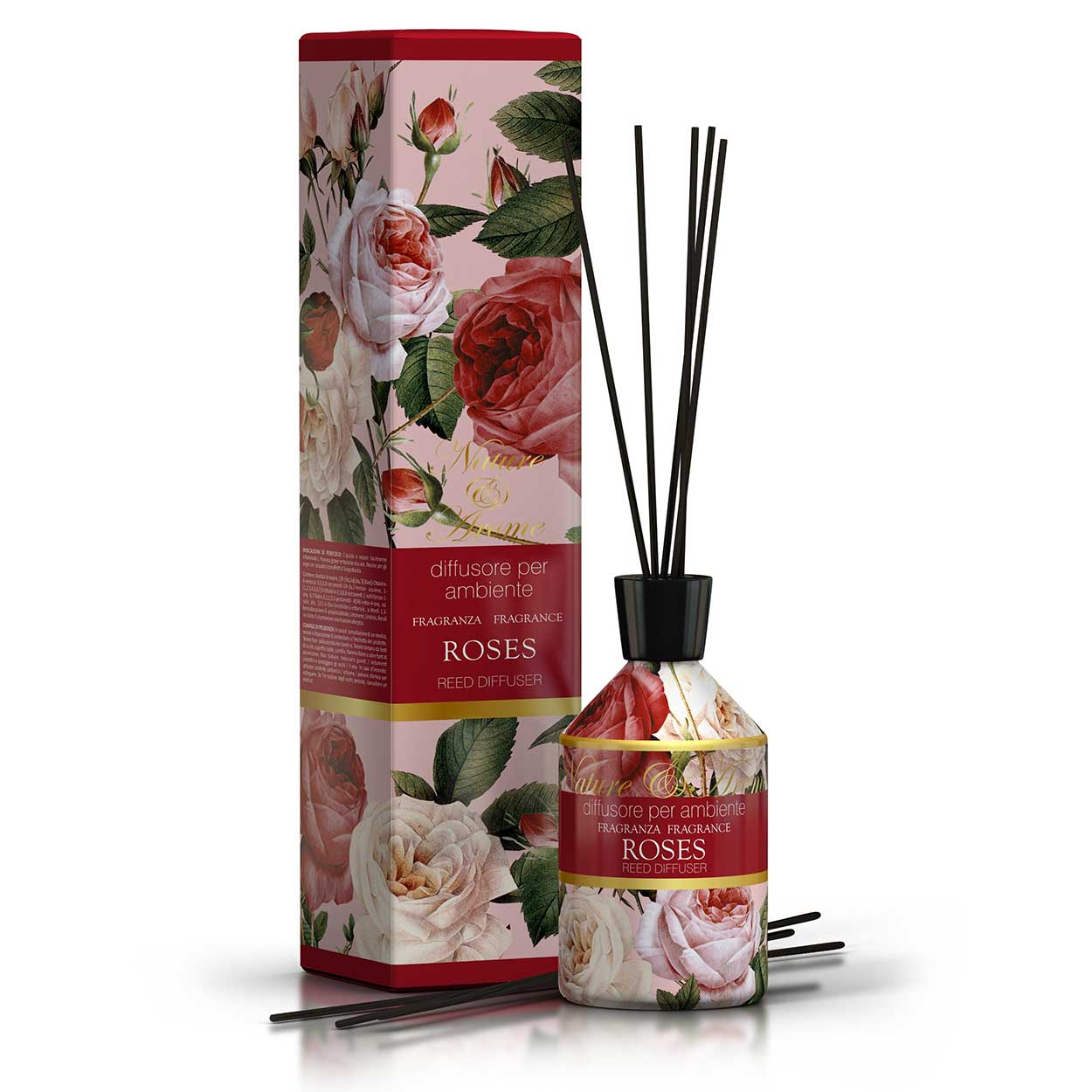 <b>Difusor de Ambiente 250 mL + Varillas</b></br>Nature&Arome</br><i>linea rosas</i>