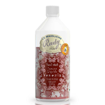 <b>Ricarica sapone liquido mani da 1000 mL</b></br>limone dolce, lampone e ambra</br><i>Linea Venezia</i>