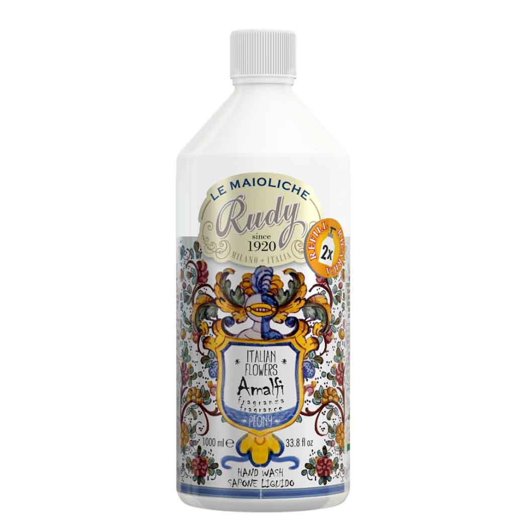 <b>Ricarica sapone liquido mani da 1000 mL</b></br>fico nero e rosa bianca</br><i>Linea Amalfi</i>