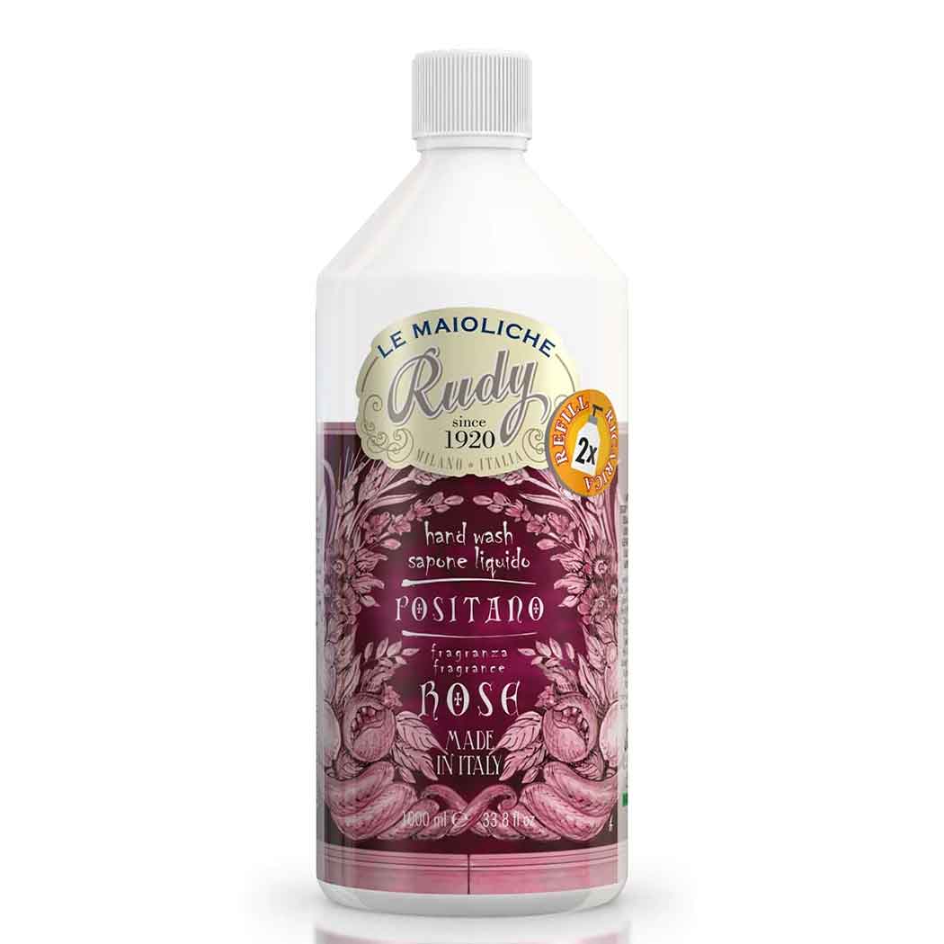 <b>Recambio de jabón líquido para manos de 1000 mL</b></br>rosa de damasco</br><i>Línea Positano</i>