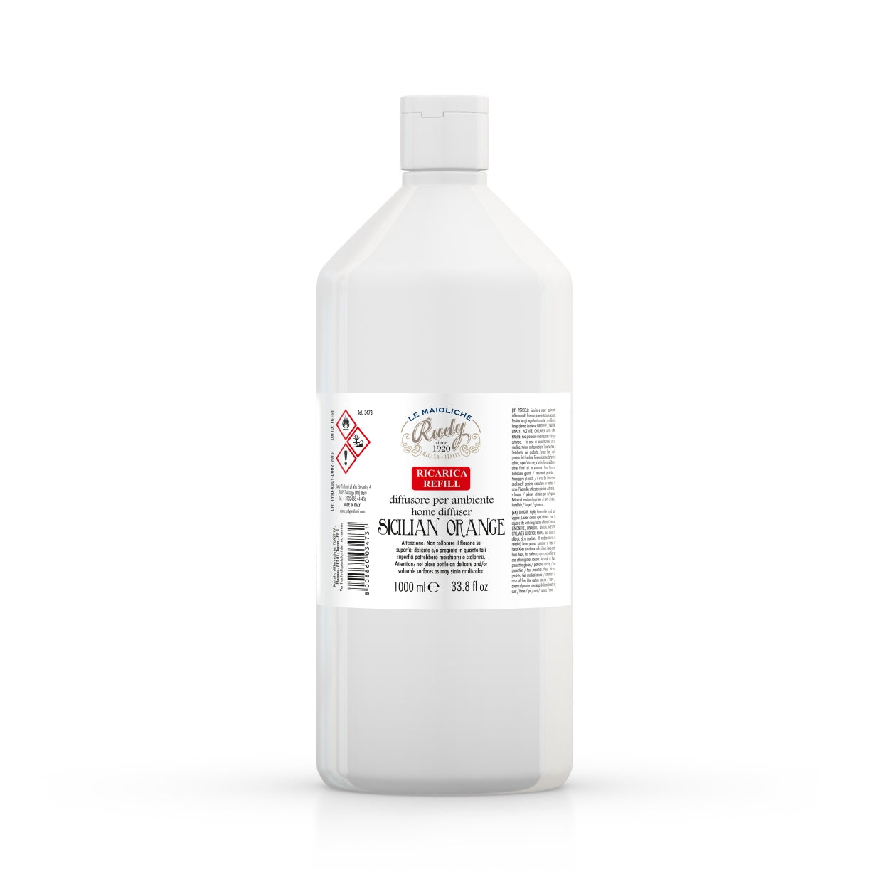 <b>Recambio difusor ambiente 1000 mL</b></br>Le Maioliche di Rudy</br><i>Línea de azahar de Sicilia</i>